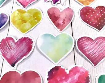 50 heart stickers, approx 2x2" vibrant heart accents for crafts, colorful vinyl stickers for bujo, cards, scrapbooks, junk journals, laptop