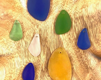 Frosted sea glass style pendants, beachy glass jewelry making charms, teardop and eclipse, multiple color options, CLOSEOUT