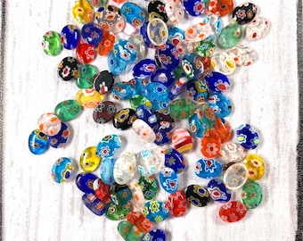Millefiori glass tiny oval flower cabochons, approx. 8x6mm, 98 pcs, flat back undrilled glass crafts, jewelry making, mosaics (A0015)