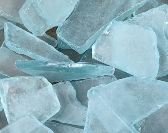 Aqua sea glass for crafts, 8 oz flat frosted man-made sea glass for mosaics, glass on glass art, wedding decor, table scatter, CLOSEOUT