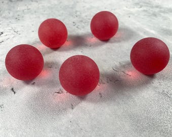 Red sea glass solid glass sphere, large cultured sea glass marbles, frosted glass orb, home decor, jewelry making, approx. 1" / 27mm, 5 pcs