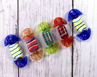 Glass candy pendants for necklace, glass candy ornaments, old fashioned candy big charms for earrings, jewelry making supplies beads, 5 pcs