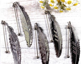 Set of 5 beadable blank bookmarks, DIY feather bookmark with beadable bar, bookish book lover gifts, add a bead post, easy craft for adults