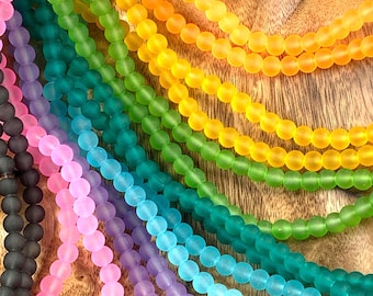 6 mm frosted glass beads for jewelry making, approx. 125 beads, round cultured sea glass style beads for jewelry making and crafts