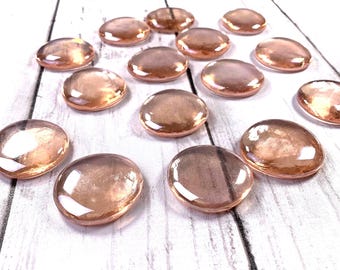 Jumbo iridescent peachy pink glass gems, 15 pc, approx. 32mm glass garden stones, mosaic glass cabochons