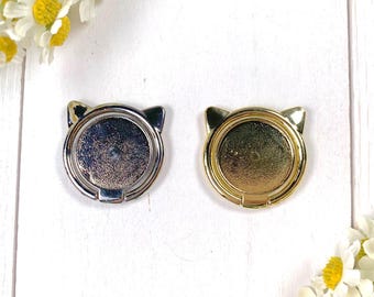 Cat ears cell phone ring grip, blank for crafts, adhesive cell phone stand, cabochon bezel tray for resin projects, DIY tech cat lover gift