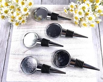 Blank bottle stopper cabochon tray, wine bottle stopper with bezel tray, 36mm cab setting, DIY hostess gifts, glass cabs optional, set of 5