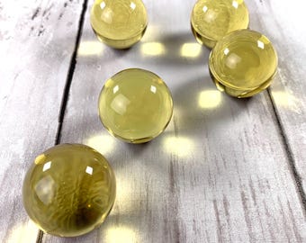 Yellow 29 mm marbles, 1 inch plus transparent undrilled glass beads, marbles for games, marble shooters, solid glass orbs for jewelry, 5 pcs