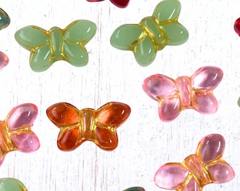 20 glass butterfly beads with gold inlay, 11.5x19.5 mm, assorted color Czech-style beads