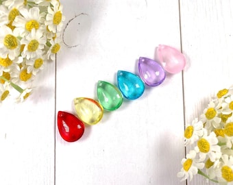 5 glass teardrop pendants, big 1" glass raindrop charms for earrings, 26.5mm top-drilled painted glass pendants for jewelry (A0008)