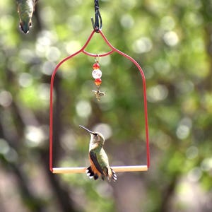 Ruby red bird perch swing for garden, hummingbird swing for outdoors, functional decor, hummingbird gifts for mom, birdwatching gift
