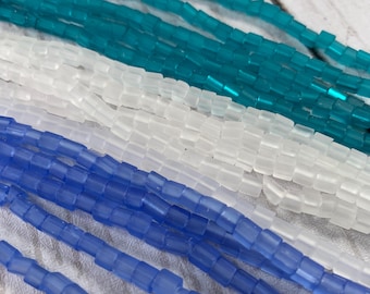 Cultured sea glass beads, 3-4 mm tiny frosted glass beads for crafting, small tube beads for bracelets, bulk beads, 5 strands, 450 pieces