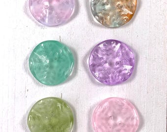 Glass 2 hole buttons, 25mm debossed glass buttons with scallop edge, pastel thick wavy glass beads for button art, crafts, sewing, 10 pieces