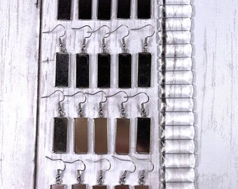 Earring blanks, rectangle trays with glass cabochons and ear wires, DIY jewelry supplies, glass earrings, stainless steel 25mmx10mm, 20 sets