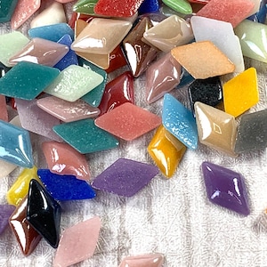 200 pcs porcelain glass rhombus cabochons ~12x7mm small opaque glass diamonds, assorted colors flat back undrilled cabs for crafts (B0080)