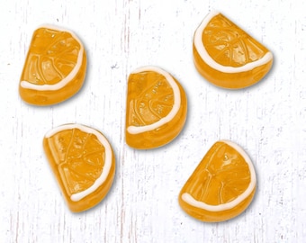 5 glass orange slice beads, 18.5x13.5mm w/ 1.8mm hole, citrus fruit accents for jewelry and crafts