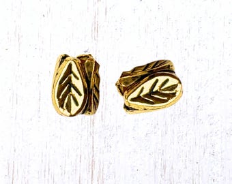 Metal leaf spacer beads, 20 pcs, 7x5mm, 2.5mm hole, tiny antique gold 4-sided leaves beads for jewelry (G0223)