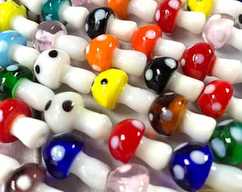 Glass mushroom beads in assorted colors, 15.5x12mm 20 or 25 beads, toadstool lampwork beads for jewelry and crafts (A0034/0038/0042)