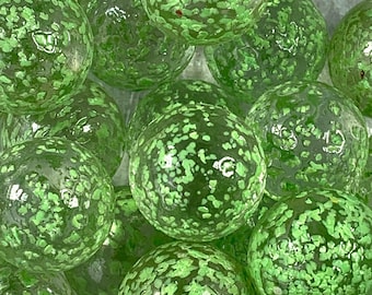 Glass glitter bomb collector marbles, 25 pcs, 0.6" semi-transparent green marbles, 16 mm marbles with color specks for games and crafts
