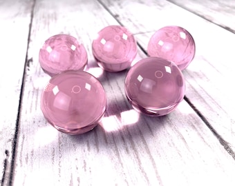 Pink 29-30 mm marbles, 1 inch plus transparent undrilled glass beads, marbles for games, marble shooters, solid glass orbs for jewelry, 5 pc