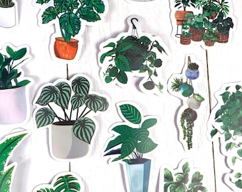Potted plants sticker pack, 44 or 50 assorted waterproof PVC stickers, house plants, leaves stickers for junk journals, scrapbooking, cards