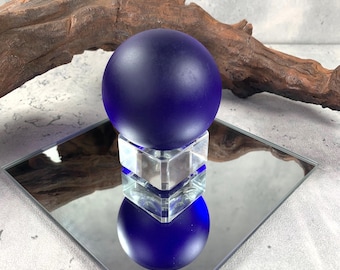 Blue sea glass style orb, approx 1.3" or 2" frosted glass orb, accent for table trays, coastal decor, sea glass lover gift
