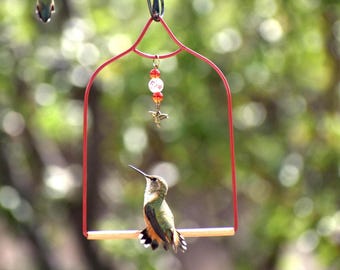 Ruby red bird perch swing for garden, hummingbird swing for outdoors, functional decor, hummingbird gifts for mom, birdwatching gift for him