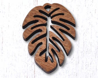 10 monstera leaf wood charms, 27.5x20mm laser cut pendants, tropical leaf pattern for boho jewelry