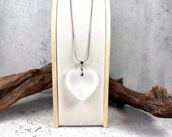 Sea glass heart necklace, beachy glass jewelry, ocean themed wedding jewelry for bridesmaid, oversized puffy heart necklace, unique necklace