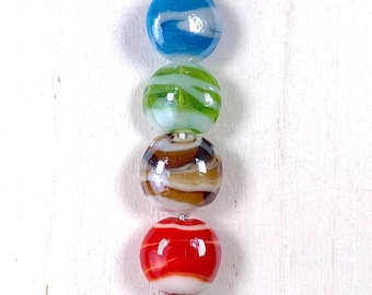 Lampwork glass lentil beads, ~16mm w/ 1.4mm hole, 12 swirled glass flat round beads, pretty statement coin disc beads for jewelry (A0031)