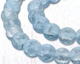 48 frosted crackle glass beads, 8mm round, 1.2mm hole