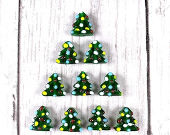 Glass Christmas tree lampwork bead, 10 pcs focal beads for crafting, holiday craft beads, unique glass beads for jewelry, 17mm (A0045)