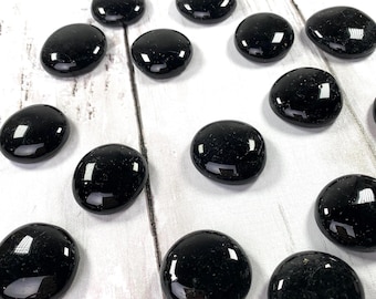 Large opaque black speckled glass gems, 15 pcs, approx. 25mm glass stones, black mosaic glass, large glass cabochons, unique vase filler