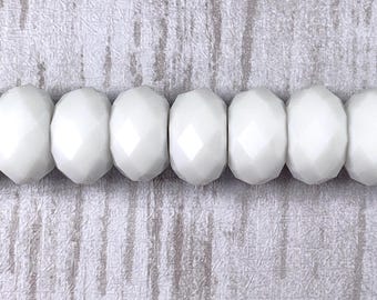 Large hole glass faceted beads, opaque white faceted no metal core for DIY fairy wand or garden stake, European glass sparkly beads, 10 pc