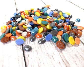 100/200 pcs porcelain glass flat back oval cabochons, 13/14/18mm opaque pearlized undrilled glass ovals for jewelry, mosaics (B0076/0077)