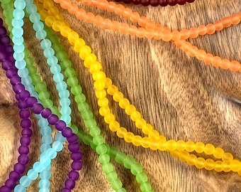 Frosted glass beads for jewelry making, 4 mm, approx. 190 beads, round cultured sea glass spacer beads for crafting earrings, bracelets