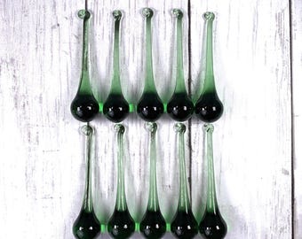 10 green chandelier crystals, +/- 100mm/3.9 in glass raindrops for wedding centerpiece, glass ornament for holiday home and tree decor