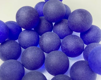 Sea glass marbles for crafting, tumbled glass vase filler beads, Cobalt blue glass for jewelry, glass balls for bowls, home decor gift, 25