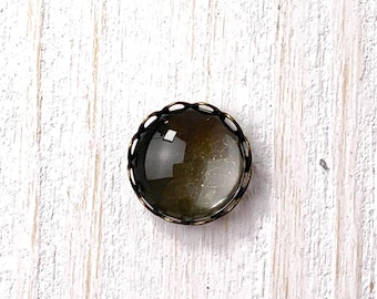 10 sets round scalloped edge cabochon trays with cabochons, 13mm antique bronze bezels for DIY jewelry, stud earrings (B0098)