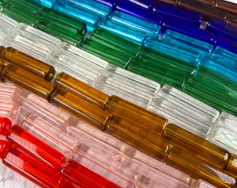 Rectangle glass tube beads, large transparent glass spacer beads for necklace or bracelet, jewelry making beading supplies, 20 mm, 38 pcs