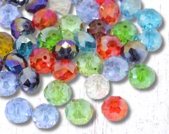 Faceted glass beads for jewelry, sparkly faceted glass for beading projects, 11x8mm, 1.3-1.5mm hole, 20 or 40 pcs (A0060)
