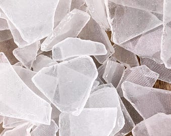 White sea glass for crafts, flat sea glass pieces, frosted man-made sea glass for mosaics, glass on glass art, wedding decor, jewelry, 8 oz