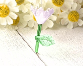 20 glass lily beads, 12x8mm Czech-style bell flower bead caps in assorted colors for jewelry making, leaf/stem beads optional (A0065)