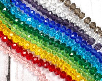 Faceted glass bead set with 10 colors, approx. 800 beads, 5mm small sparkly rondelle spacer beads for jewelry and crafts, bulk beads (A0052)