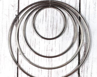 Metal hoop rings for crafts, silver iron circles for macrame, sun catchers, singles in 5/10/15/20cm or set of 4 in 5/8/10/12cm