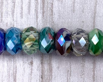 Large hole multicolor glass faceted beads, assorted mixed color faceted no metal core, for DIY fairy wand or garden stake, European beads