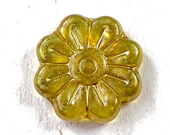 6 Czech glass daisy beads, large 18mm flower focal, warm yellow w/ gold wash finish, high quality Bohemian crystal beads for jewelry making