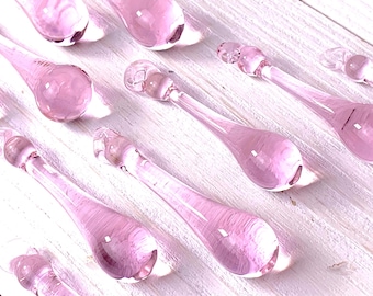 Pink glass drops pendants for necklaces, 10 pcs, 50mm teardrop pendant for raindrop earrings, water droplet jewelry, chandelier crystals
