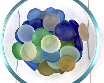 Frosted glass gems in assorted colors, approx. 18mm, 50 pieces of sea glass flat marbles for mosaics, glass on glass art (I0268)