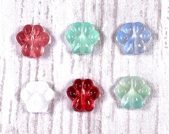 Paw print glass beads, 20 pcs, 13mm cat paw print beads for jewelry, dog paw print spacer beads, animal theme beads with flat back (A0037)